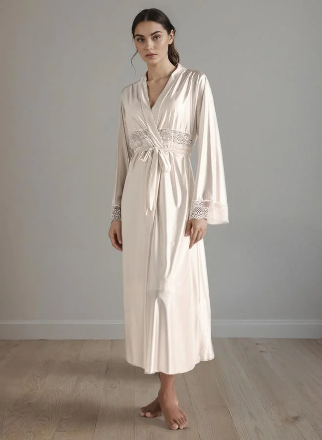 سبلاش فيڤ فستان زفاف طويل غير متماثل مزين بالدانتيل مع روب